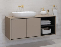 Arte Irvine 60 Floating Vanity Unit W1200mm H510mm D480mm - Congo & Black With Two Hinged Doors And Modern Floating Design - thumbnail 4