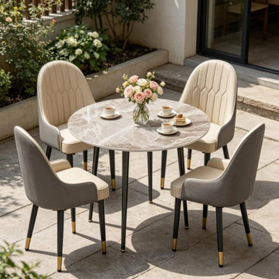 Grey Dining Table Kitchen Dinner Round White Marble Top - image 1