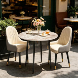 Grey Dining Table Kitchen Dinner Round White Marble Top - thumbnail 3