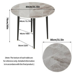 Grey Dining Table Kitchen Dinner Round White Marble Top - thumbnail 2