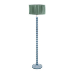 Valuelights Bobbins Powder Blue Floor Lamp With Ruched Pleated Green Drum Shade - thumbnail 2