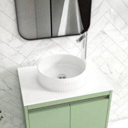 Royal Bathrooms Orion 600mm Mint Sage Wall Hung Plain White Countertop Vanity Unit 2 Drawer With Round Basin & Chrome Accent Trim - thumbnail 5