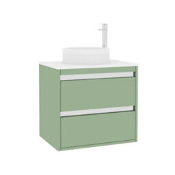 Royal Bathrooms Orion 600mm Mint Sage Wall Hung Plain White Countertop Vanity Unit 2 Drawer With Round Basin & Chrome Accent Trim - thumbnail 6
