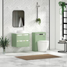Royal Bathrooms Orion 600mm Mint Sage Wall Hung Plain White Countertop Vanity Unit 2 Drawer With Round Basin & Chrome Accent Trim - thumbnail 3