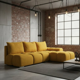 Galeria Corner Sofa Bed With Storage Right Hand Mustard