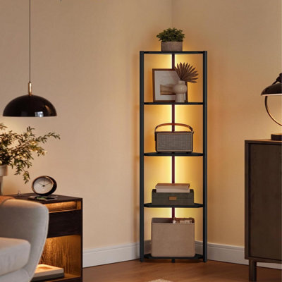 Corner Display Shelf With 5 Tiers, Bookcase Storage With Adjustable Led Lighting, Ebony Black - image 1