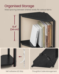 Corner Display Shelf With 5 Tiers, Bookcase Storage With Adjustable Led Lighting, Ebony Black - thumbnail 5