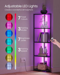 Corner Display Shelf With 5 Tiers, Bookcase Storage With Adjustable Led Lighting, Ebony Black - thumbnail 3