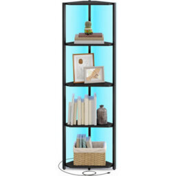 Corner Display Shelf With 5 Tiers, Bookcase Storage With Adjustable Led Lighting, Ebony Black - thumbnail 6