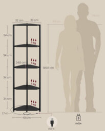 Corner Display Shelf With 5 Tiers, Bookcase Storage With Adjustable Led Lighting, Ebony Black - thumbnail 2