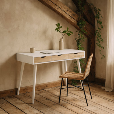 Wyld Haus Dresden Office Desk - White Top & Sonoma Oak Drawers, 3-Drawer, 1100 X 500 X 771 mm - image 1