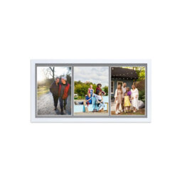 AK Frames 16X8 Walnut Sleek Multi Photo Frame With Mid Grey Mount - Holds 3 Apertures (3X) 7X5 Photos