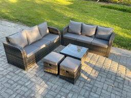 Fimous Indoor Outdoor Rattan Garden Furniture 8 Seater Set Table Sofa Chair Patio Conservatory With Grey Cushions Footstools - thumbnail 2