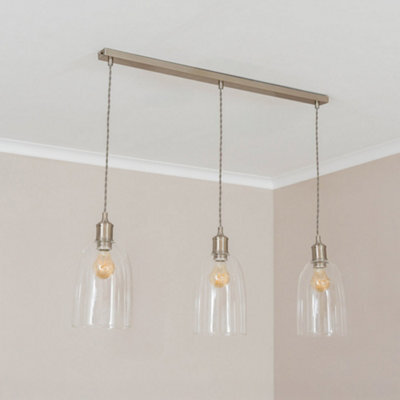 Valuelights Kira Glass Dome 3 Drop Bar Brushed Chrome Diner Ceiling Pendant Light With Bulbs - image 1
