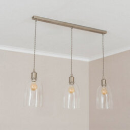 Valuelights Kira Glass Dome 3 Drop Bar Brushed Chrome Diner Ceiling Pendant Light With Bulbs - thumbnail 1