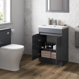 Bathroom Vanity Unit Freestanding Basin Sink Cabinet Furniture Gloss Grey 600mm - thumbnail 5