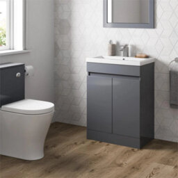 Bathroom Vanity Unit Freestanding Basin Sink Cabinet Furniture Gloss Grey 600mm - thumbnail 4