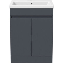 Bathroom Vanity Unit Freestanding Basin Sink Cabinet Furniture Gloss Grey 600mm - thumbnail 8