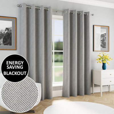 Enhanced Living Chester Grey 66 X 54 Inch (168X137Cm) Eyelet Thermal Noise Reducing Blackout Curtains (Pair) - image 1