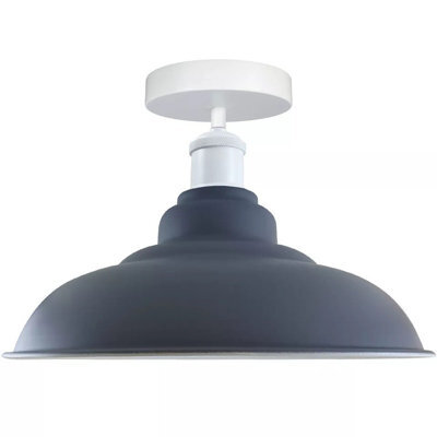 Vintage Semi Flush Mount Ceiling Light With E27 Base 22Cm Metal Cone Shade For Kitchen, Living Room Grey Without Bulb - image 1