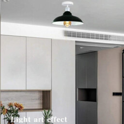 Vintage Semi Flush Mount Ceiling Light With E27 Base 22Cm Metal Cone Shade For Kitchen, Living Room Grey  Without Bulb - thumbnail 2