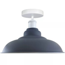 Vintage Semi Flush Mount Ceiling Light With E27 Base 22Cm Metal Cone Shade For Kitchen, Living Room Grey  Without Bulb