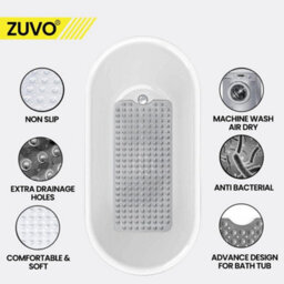 Zuvo Extra Long Bath Mat 100X40Cm Grey Non Slip Shower Mat With Suction And Machine Washable - thumbnail 3