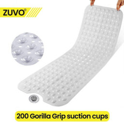 Zuvo Extra Long Bath Mat 100X40Cm Grey Non Slip Shower Mat With Suction And Machine Washable - thumbnail 2