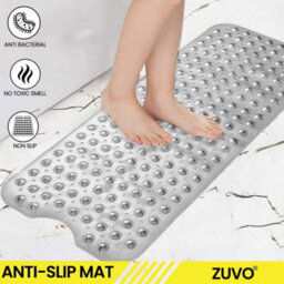 Zuvo Extra Long Bath Mat 100X40Cm Grey Non Slip Shower Mat With Suction And Machine Washable - thumbnail 4