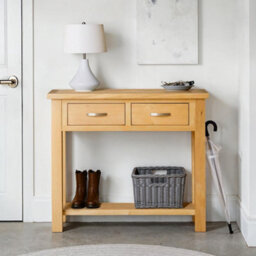 London Oak 85Cm Console Table With Drawers - By Roseland Furniture - thumbnail 2