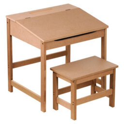 Orsina Angled Surface Children Natural Desk And Stool, Sleek Functional Desk For Children, Durable Desk And Stool