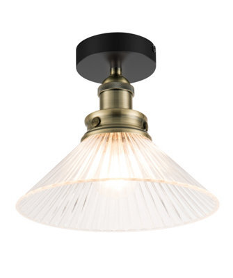 GoodHome Round Matt Glass & Metal Black & Clear Antique Brass Effect Led Ceiling Light - image 1