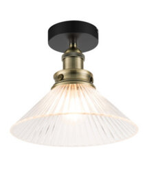 GoodHome Round Matt Glass & Metal Black & Clear Antique Brass Effect Led Ceiling Light - thumbnail 1