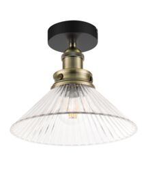 GoodHome Round Matt Glass & Metal Black & Clear Antique Brass Effect Led Ceiling Light - thumbnail 3