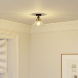 GoodHome Round Matt Glass & Metal Black & Clear Antique Brass Effect Led Ceiling Light - thumbnail 2