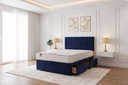 "Knight Sleep Sky Navy Plush Bed Set With Mattress, 2 Drawers Same Side & 24""headboard, 4Ft6 - Double" - thumbnail 1