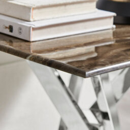 Furniturebox Uk Leonardo Side Table With Grey Glass Marble Effect Top And Silver Legs - thumbnail 4