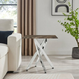 Furniturebox Uk Leonardo Side Table With Grey Glass Marble Effect Top And Silver Legs - thumbnail 3