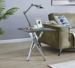 Furniturebox Uk Leonardo Side Table With Grey Glass Marble Effect Top And Silver Legs
