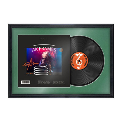 "AK Frames 25X17"" Black Classic Vinyl Record Frame With Emerald Mount For 12 Inch Lp Cover & Disc - Overlapped Design" - image 1