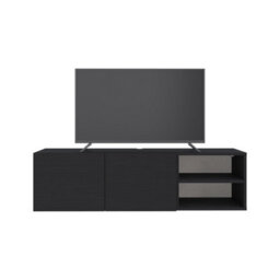 Decortie Conrad Modern Tv Unit Media Unit Entertainment Centre 140Cm With 2 Door Storage Cabinet For 50 Inch Tvs Black Wood - thumbnail 4