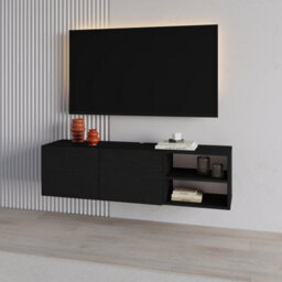 Decortie Conrad Modern Tv Unit Media Unit Entertainment Centre 140Cm With 2 Door Storage Cabinet For 50 Inch Tvs Black Wood - thumbnail 1