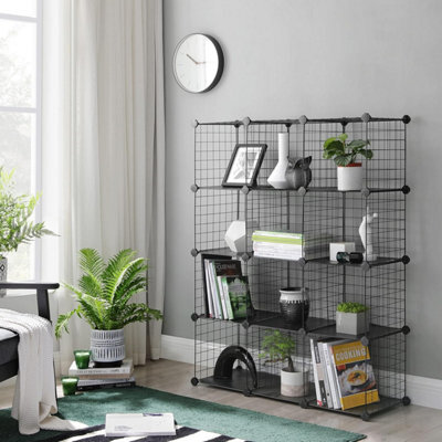 Storage Unit, 12-Cube Wire Mesh System For Home Organization, Black - image 1