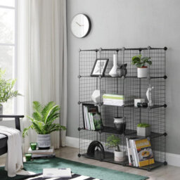 Storage Unit, 12-Cube Wire Mesh System For Home Organization, Black