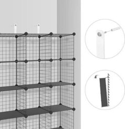 Storage Unit, 12-Cube Wire Mesh System For Home Organization, Black - thumbnail 7
