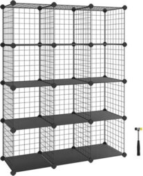 Storage Unit, 12-Cube Wire Mesh System For Home Organization, Black - thumbnail 9