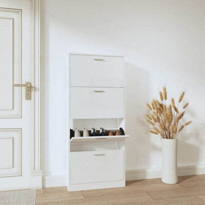 Walplus Shoe Cabinet High Gloss White 59X17X150 Cm Engineered Wood - image 1