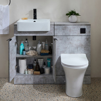 Homestylestore 1050mm Concrete Grey Bathroom Combination Vanity Wc Unit With Toilet Pan And Black Pull Handle - image 1