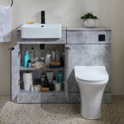 Homestylestore 1050mm Concrete Grey Bathroom Combination Vanity Wc Unit With Toilet Pan And Black Pull Handle - thumbnail 2