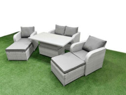 Fimous Light Grey Pe Wicker Rattan Garden Furniture Set Sofa Set Reclining Chair Adjustable Lifting Table 6 Seater 2 Big Stools - thumbnail 2